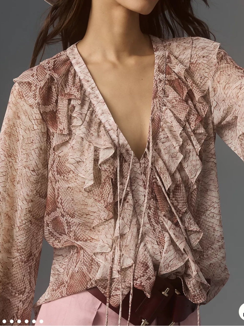 By Anthropologie Ruffle snakeskin blouse